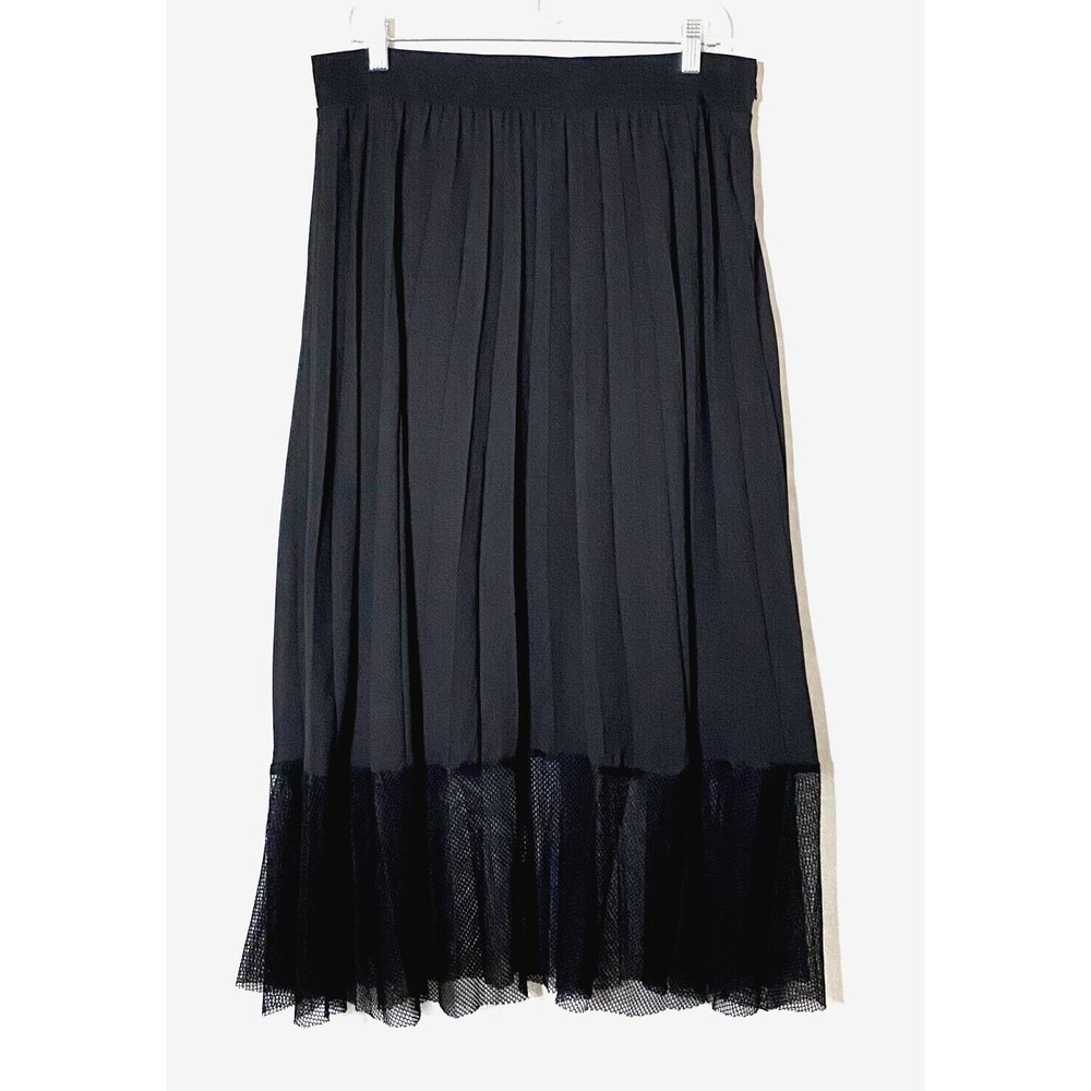 Rachel Roy Pleated Fishnet Hem Maxi Skirt Womens Size XXL Black Lined Side Zip